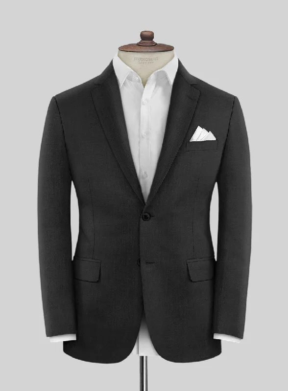 Scabal Cosmopolitan Black Wool Jacket Stand-Up Collar Roll-Neck Collar Turtle Neck
