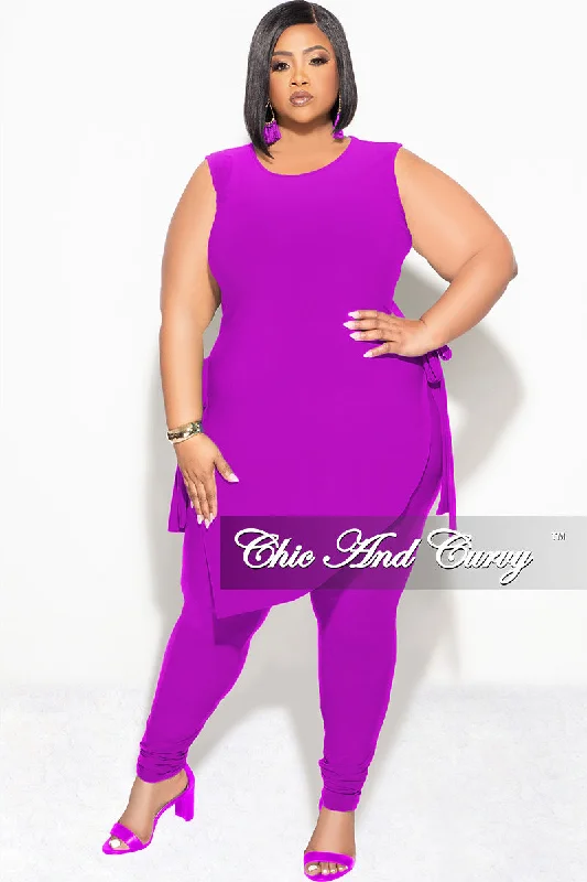 Final Sale Plus Size 2pc Sleeveless Top and Pants Set in Magenta Formal Dress Pants