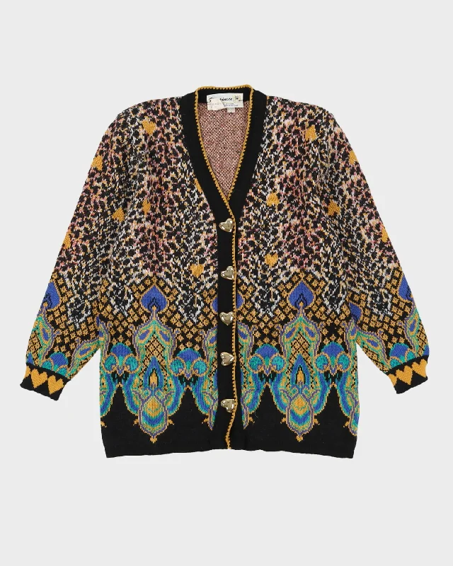 Black And Blue Patterned Knitted Cardigan - M Hooded Caped Shawl Collar