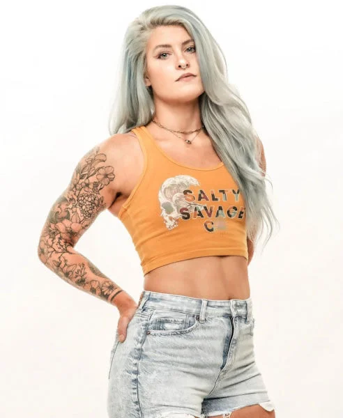 Salty Savage Ladies "SKULL WAVE" Racerback Crop Tank spandex blend tank