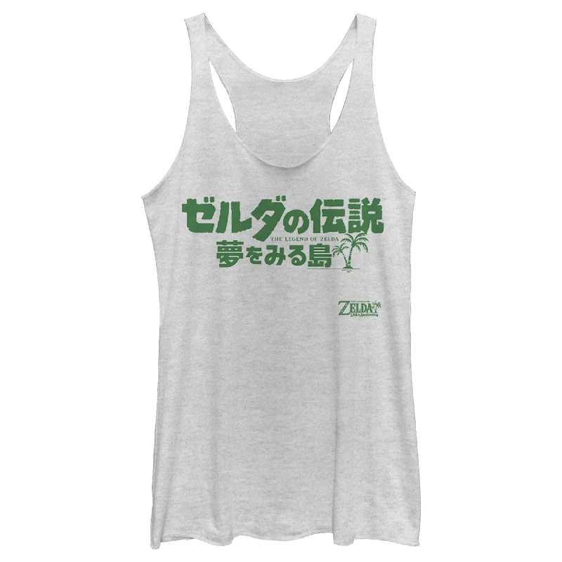 Women's Nintendo Legend of Zelda Link's Awakening Japanese Logo Racerback Tank Top black tank top