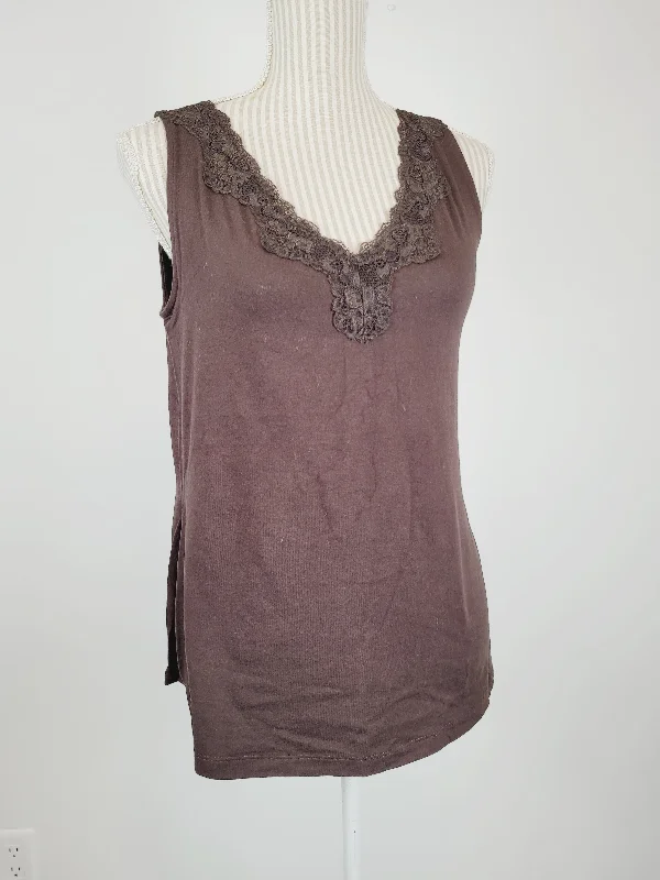 REFLECTIONS BROWN LACE TANK LADIES MEDIUM PRE-LOVED lace back tank