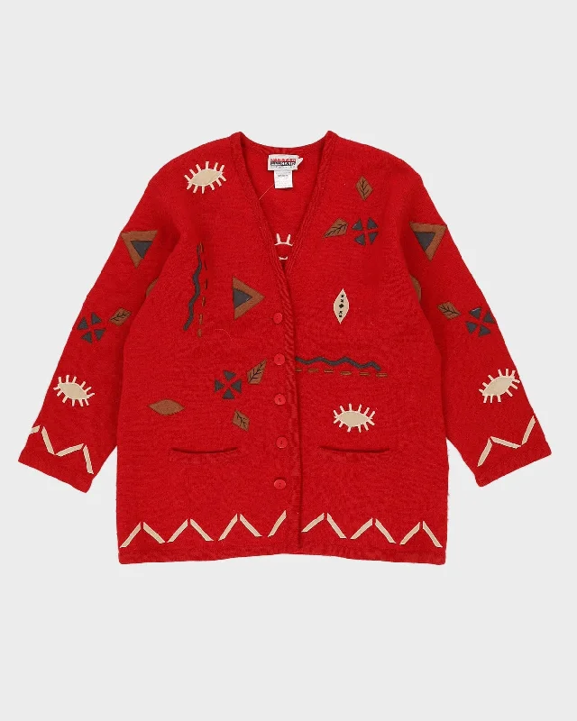 Red Embroidered Knitted Cardigan - L Knit Fabric Woven Fabric Fleece Fabric