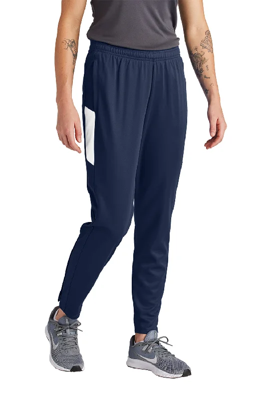 Sport-Tek Womens Moisture Wicking Travel Pants w/ Pockets - True Navy Blue/White Comfortable Jogging Pants