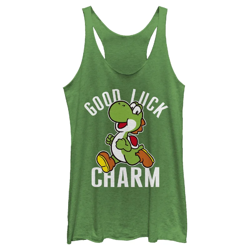 Women's Nintendo Super Mario Yoshi St. Patrick's Good Luck Charm Racerback Tank Top cropped tank top