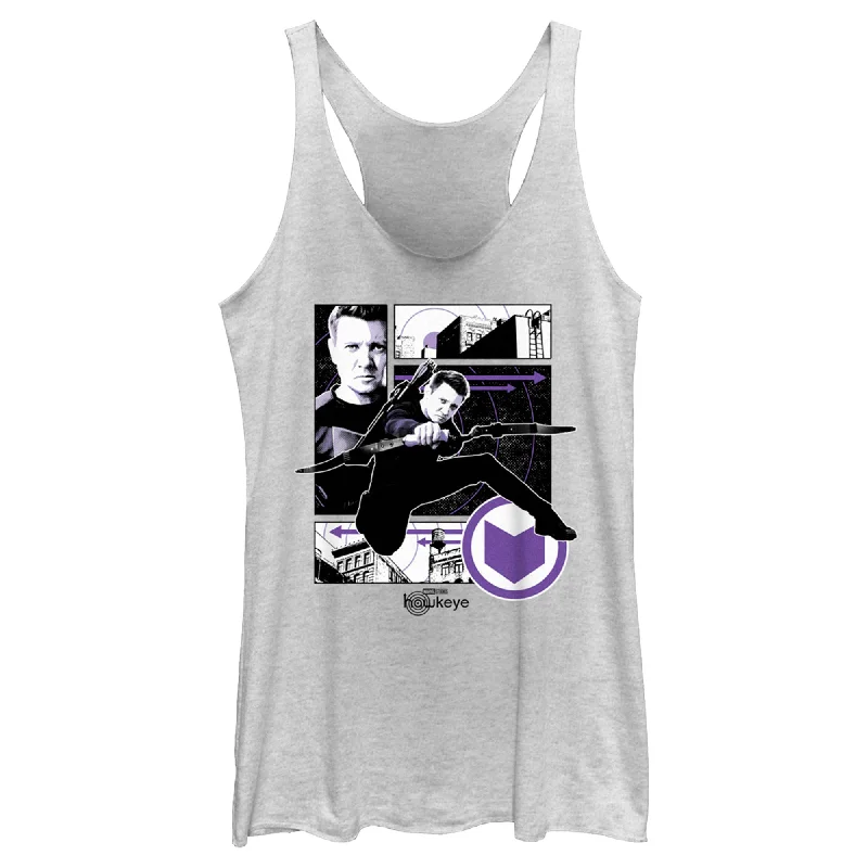 Women's Marvel Hawkeye Graphic Panel Icon Racerback Tank Top high neck tank