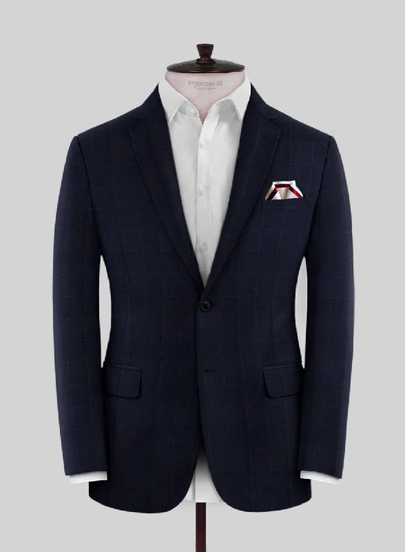 Scabal Cosmopolitan Windowpane Dark Blue Wool Jacket Cardigan Sweater Pullover
