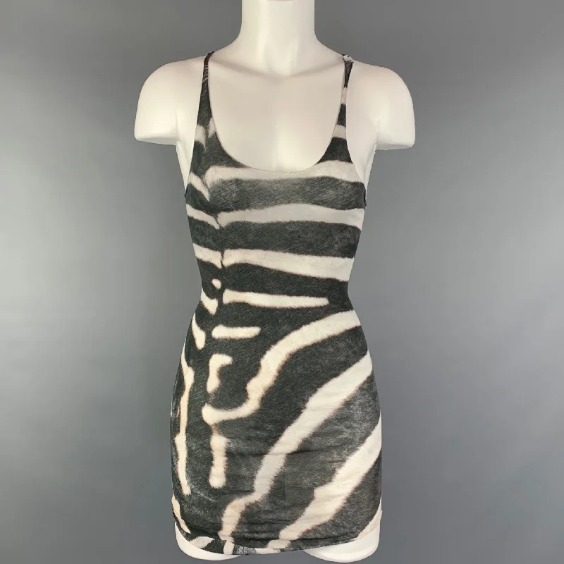 MANIAC CORP Size XS Olive & White Zebra Print Cotton Tank Top activewear tank top