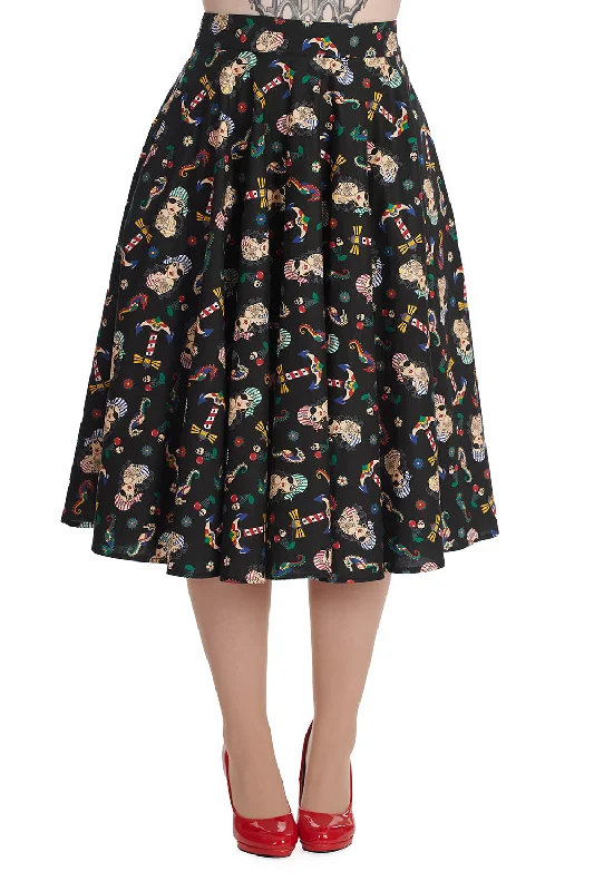 Banned Apparel - Anchor Pin Up Print Swing Skirt silk skirt sleek