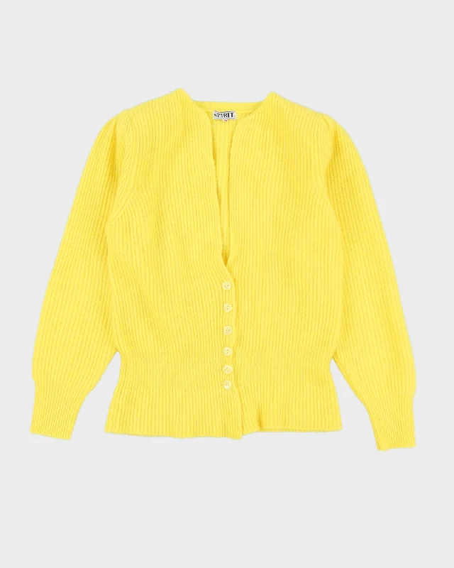 Esprit Yellow Knitted Cardigan - S Welt Pockets Slit Pockets Flap Pockets