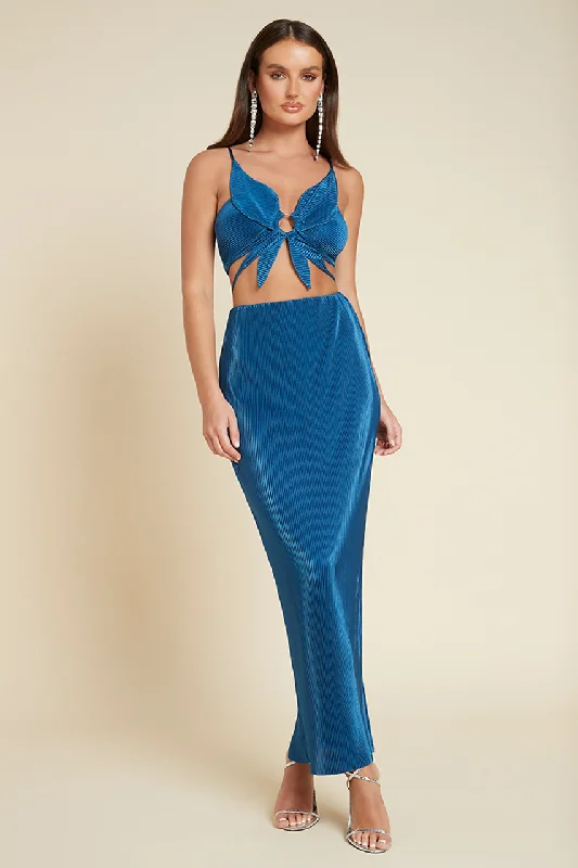 LENNY MAXI SKIRT - AZURE BLUE velvet skirt sumptuous