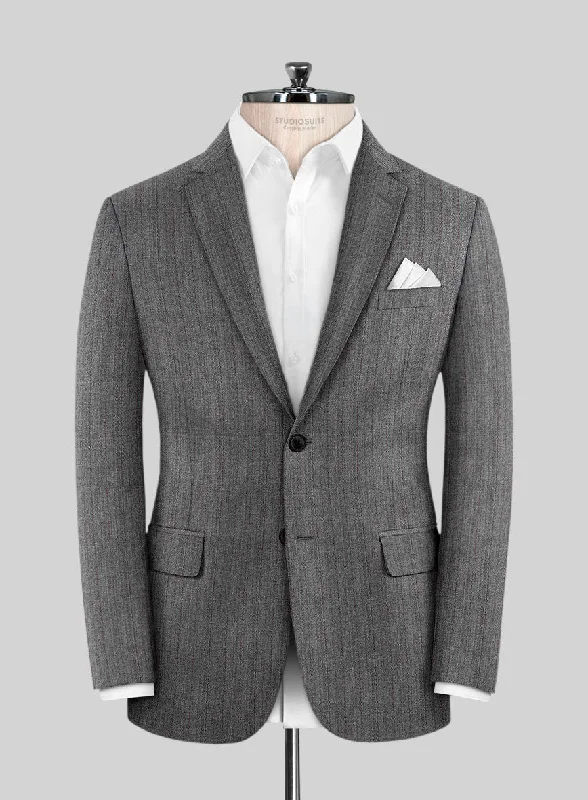 Scabal Tornado Herringbone Mid Gray Wool Jacket Fitted Jacket Loose Jacket Oversized Jacket