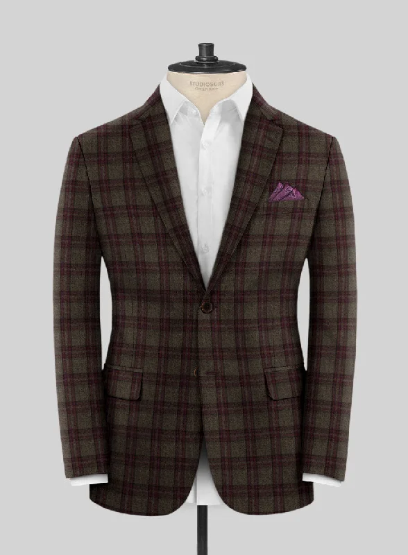 Scabal Brown Checks Wool Jacket Zippered Front Buttoned Front Snap Front