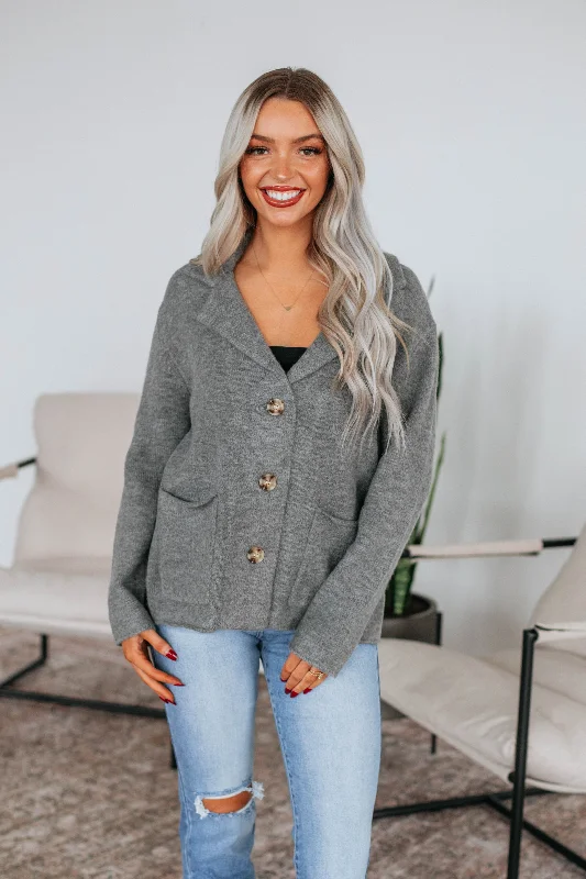 Tannis Knit Jacket - Heather Grey Embroidered Jacket Appliqued Jacket Beaded Jacket