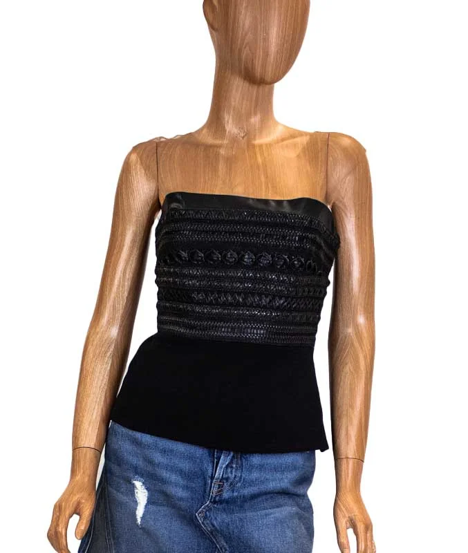 Mesh and Faux Leather Tank grey tank top