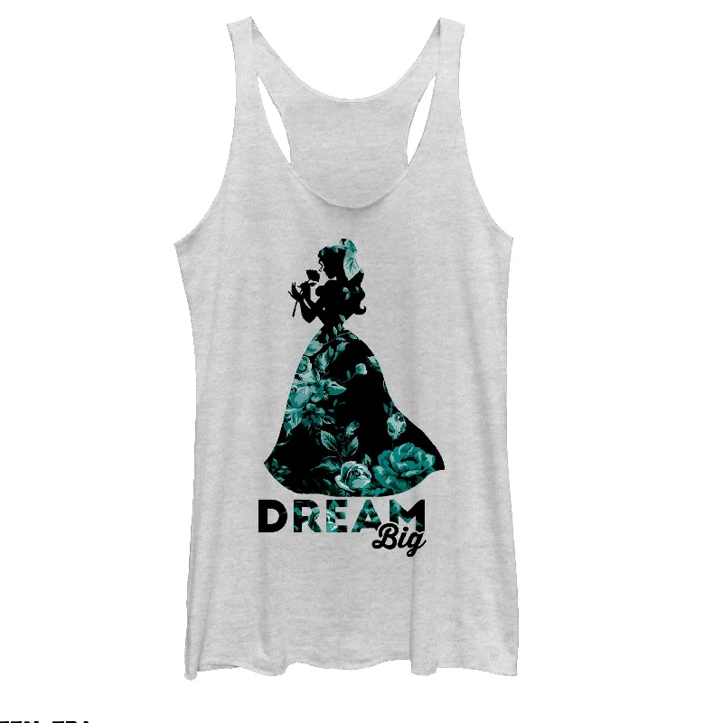 Women's Beauty and the Beast Belle Dream Big Floral Print Racerback Tank Top baby blue tank