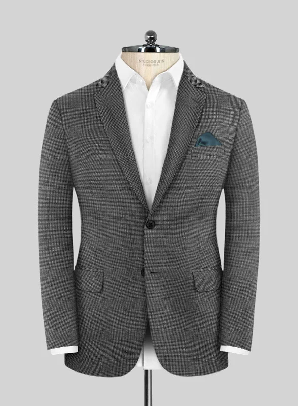 Scabal Tornado Pin Check Black Wool Jacket Faux Fur Jacket Real Fur Jacket Shearling Jacket
