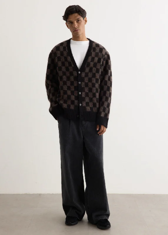 Chess Cardigan Glossy Satin Silk