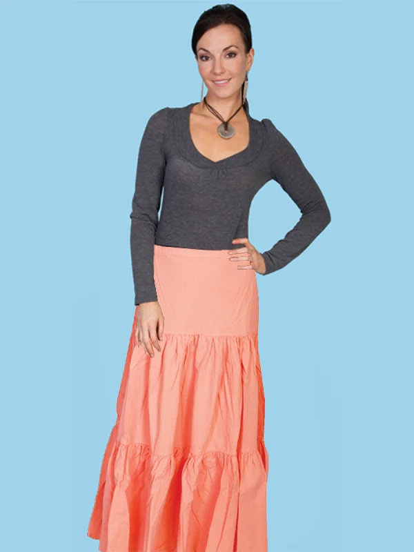 Scully Womens Peach 100% Cotton 3 Tier Skirt wool skirt breathable