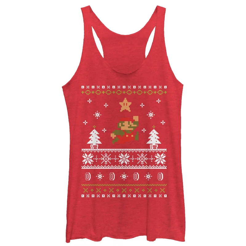 Women's Nintendo Ugly Christmas Mario Racerback Tank Top sage tank top