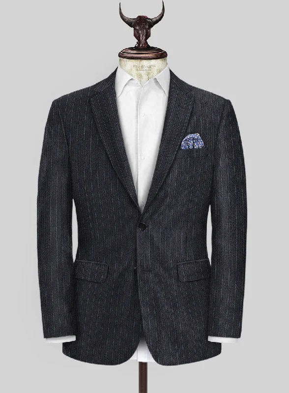 Scabal Londoner Cutina Stripe Blue Wool Jacket Embroidered Jacket Appliqued Jacket Beaded Jacket