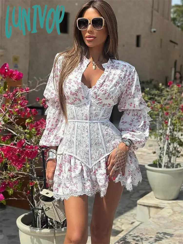 Lunivop V-Neck Printed Mini Lace Dress Female Ruffled Fashion High Waist Long Sleeve Splice Contrast Slim Fit Bandage Party Dress Tunics Print Colorful Lunivop V-Neck Printed Mini Lace Dress Female Ruffled Fashion High Waist Long Sleeve Splice Contrast Slim Fit Bandage Party Dress Tunics Print Colorful