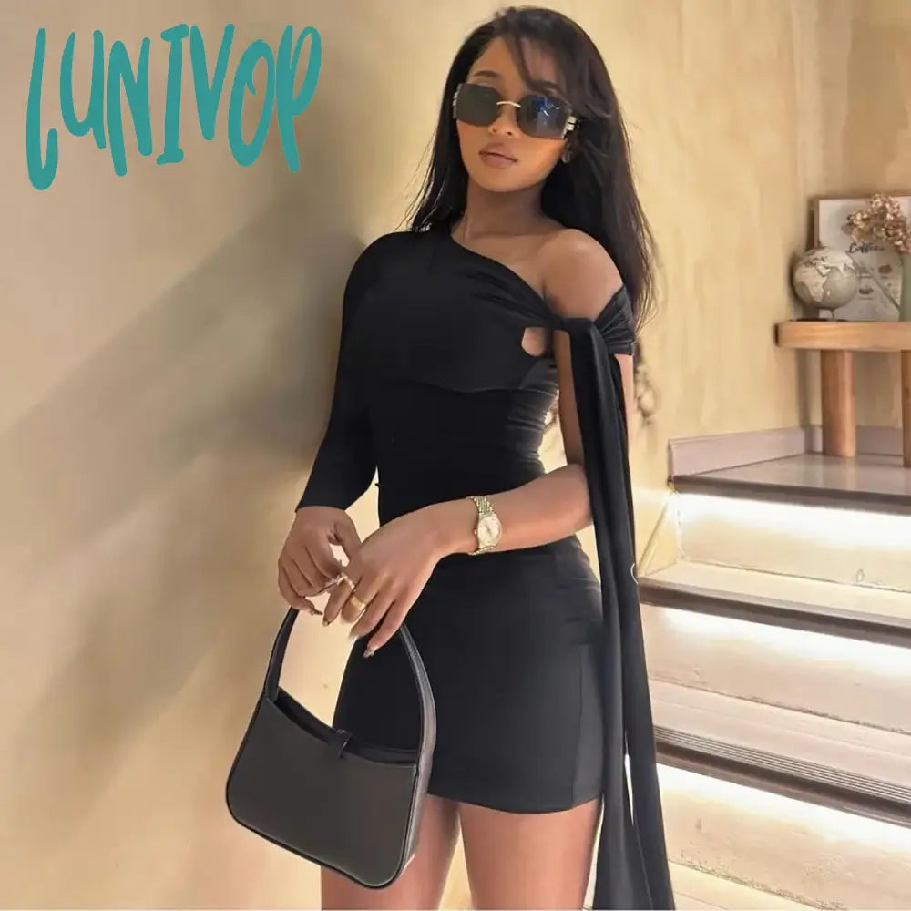 Lunivop Elegant One Shoulder Mini Dress for Women Sexy Lace-up Long Sleeve Bodycon Holidays Dress Autumn Fashion Solid Party Dress 2024 Cowl Neckline Elegant Lunivop Elegant One Shoulder Mini Dress for Women Sexy Lace-up Long Sleeve Bodycon Holidays Dress Autumn Fashion Solid Party Dress 2024 Cowl Neckline Elegant