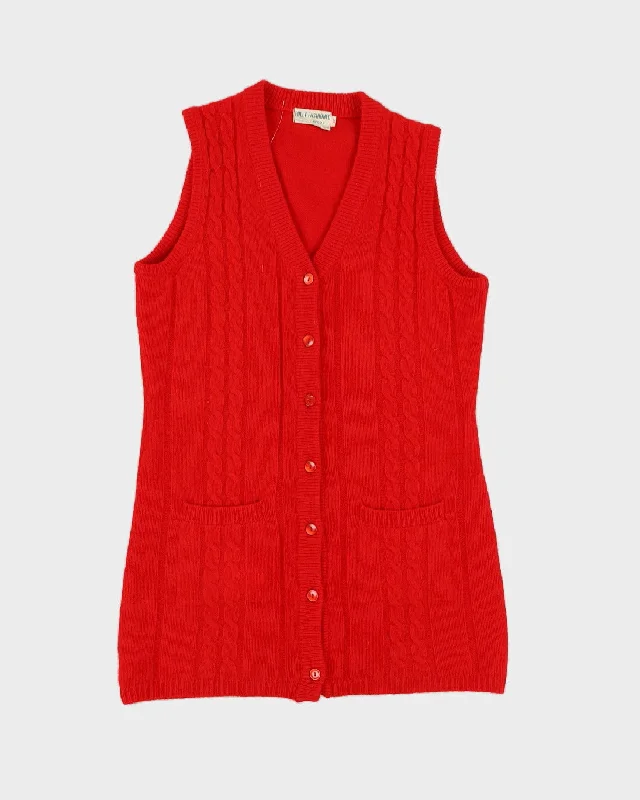 Red Wool Knitted Sleeveless Cardigan - S Boat Neck Shawl Collar Notched Collar