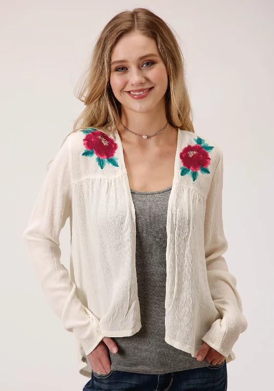 LADIES WOVEN CARDIGAN W/EMBELLISHMENT Cashmere Blend Cotton Blend Poly Blend