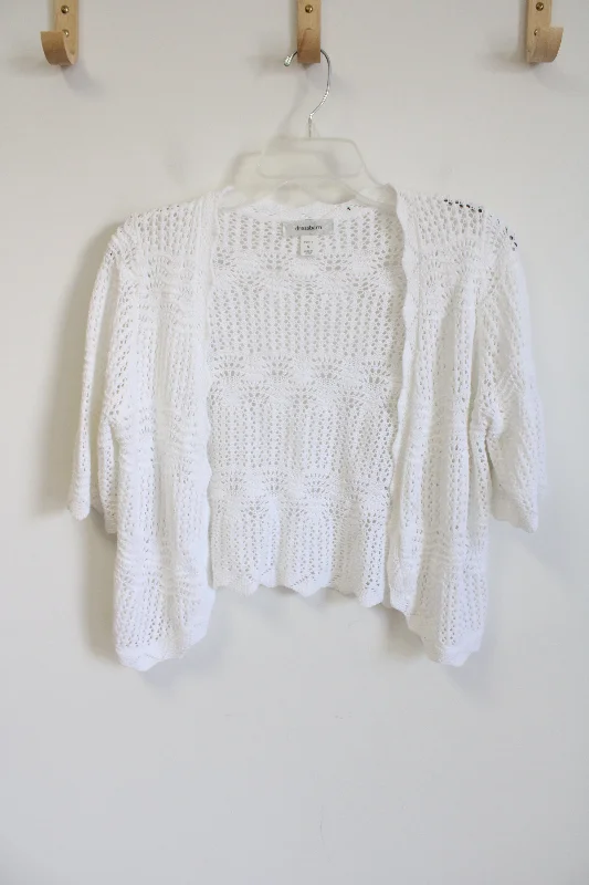 Dressbarn White Textured Knit Cardigan | S Petite Iron Safe Non-Iron Wrinkle Free