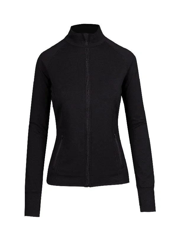 Ladies Greatness Heather Jacket - Black Front Pockets Side Pockets Patch Pockets