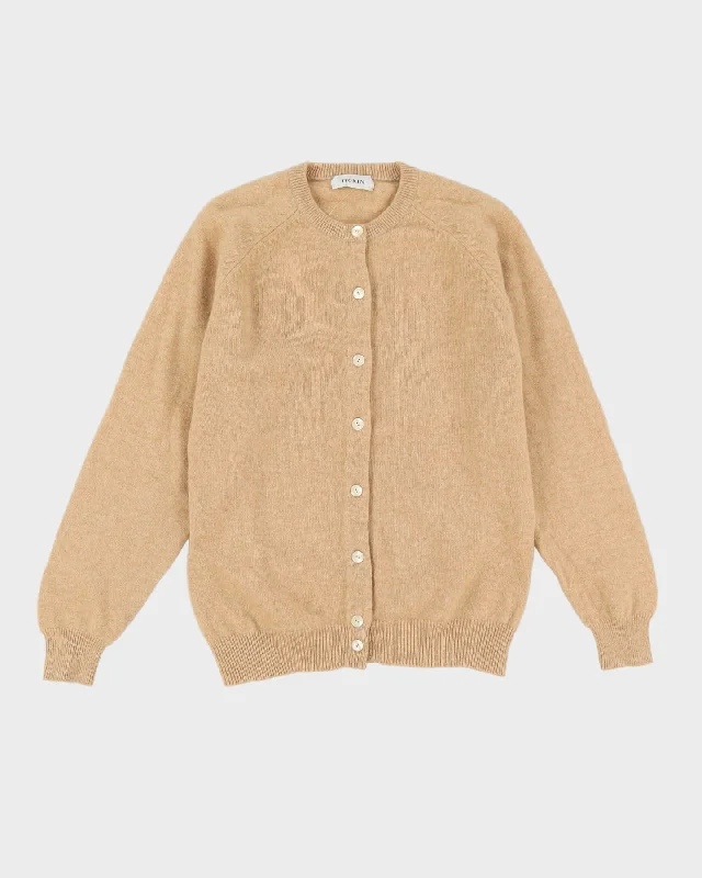 Beige Wool Long Sleeve Cardigan - S Mesh Cardigan Canvas Denim