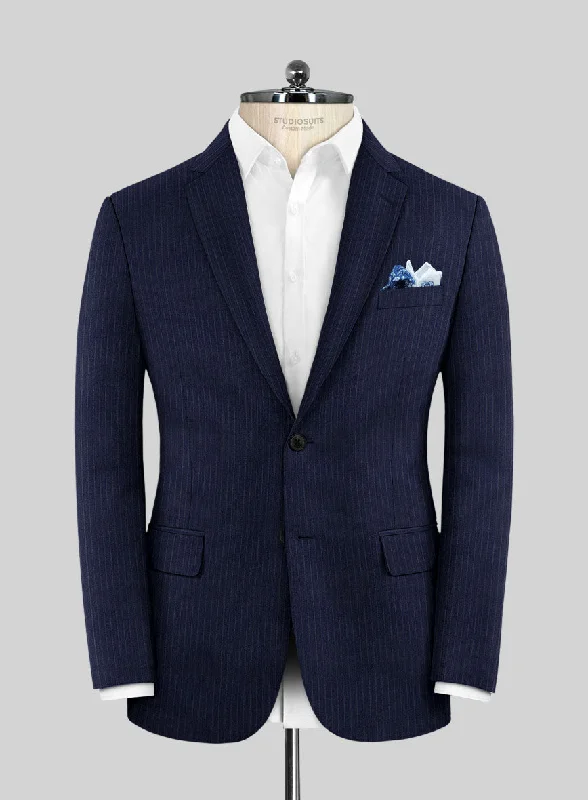 Scabal Londoner Mence Stripe Blue Wool Jacket Mesh Jacket Canvas Jacket Denim Jacket