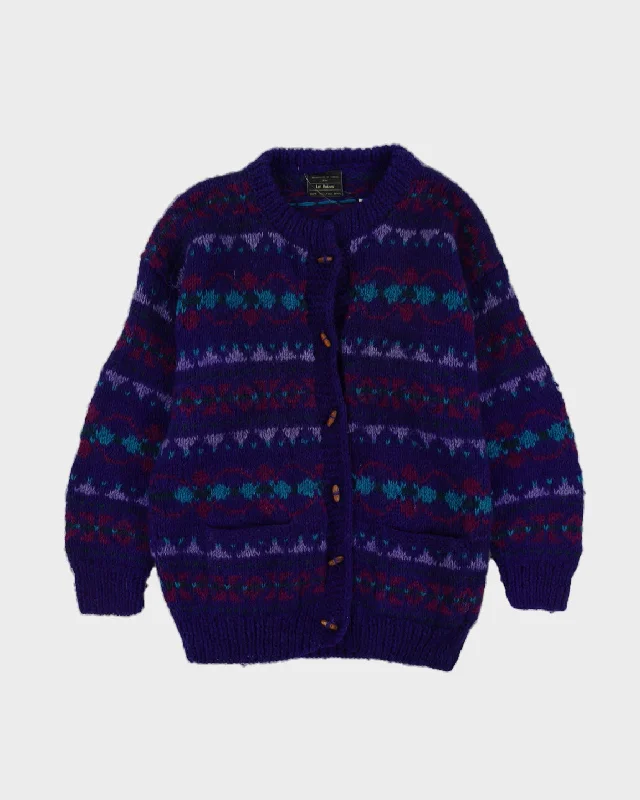Purple Patterned Wool Knitted Cardigan - M Neon metallic Matte