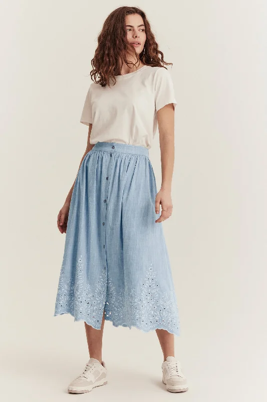 Women's blue chambray skirt corduroy skirt cozy