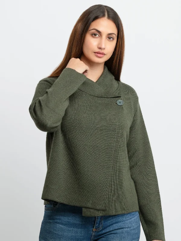 Womens Cardigan Style Sweater with Button Zippered Buttoned Snapped