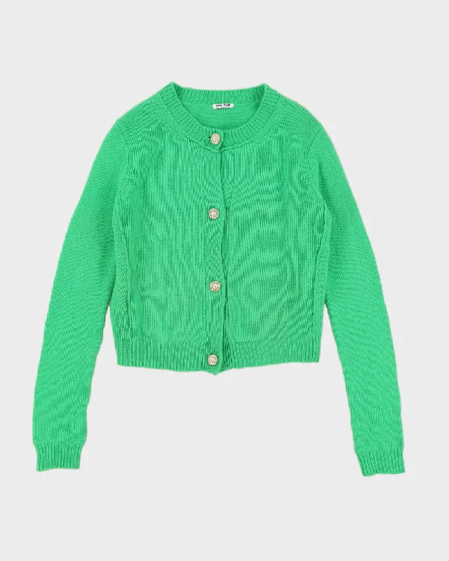 Miu Miu Green Cashmere Knitted Cardigan - S Solid Color Striped Floral Print