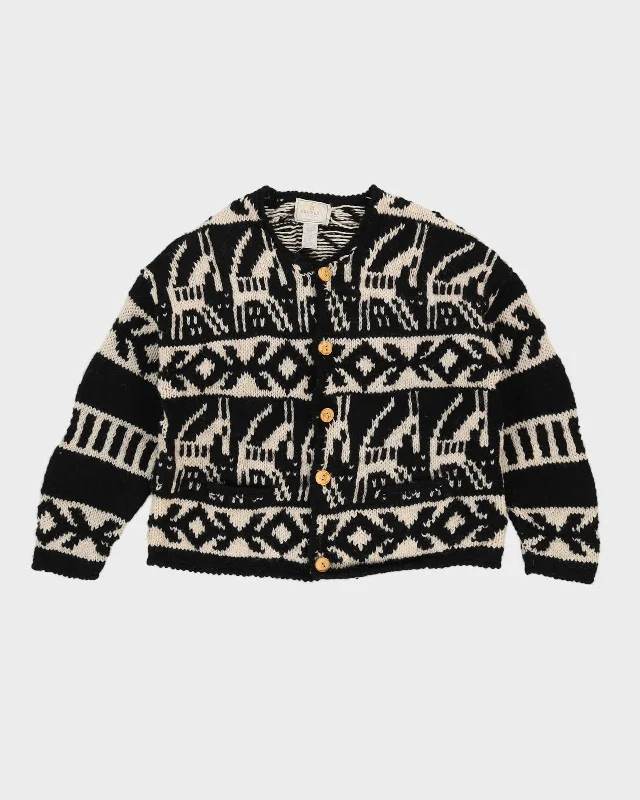 Black And White Patterned Chunky Cardigan - M Spandex Rayon Corduroy
