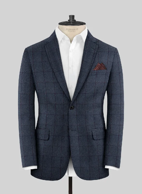 Scabal Tornado Windowpane Blue Wool Jacket Print Jacket Jacquard Jacket Embroidered Jacket