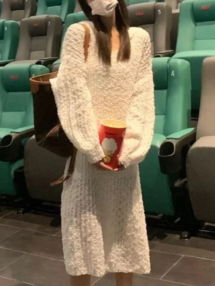 Cinessd Christmas Gfit Outfit Sweet Elegant Hooded Knitted Dress Women 2024 Autumn Fashion Office Lady Casual Party Dress Loose Warm Long Sleeve Korean Dress Tunics Lace romantic Cinessd Christmas Gfit Outfit Sweet Elegant Hooded Knitted Dress Women 2024 Autumn Fashion Office Lady Casual Party Dress Loose Warm Long Sleeve Korean Dress Tunics Lace romantic