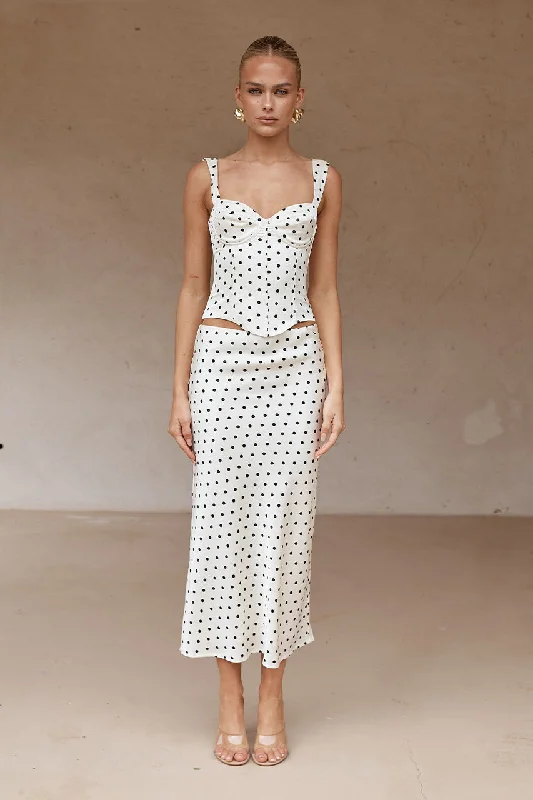 KARLITA MIDI SKIRT - WHITE POLKA corduroy skirt cozy