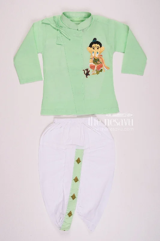 Vibrant Green Ganesh Chaturthi Baby Kurtha with Dothi Pant Set Classic Stretch Pants