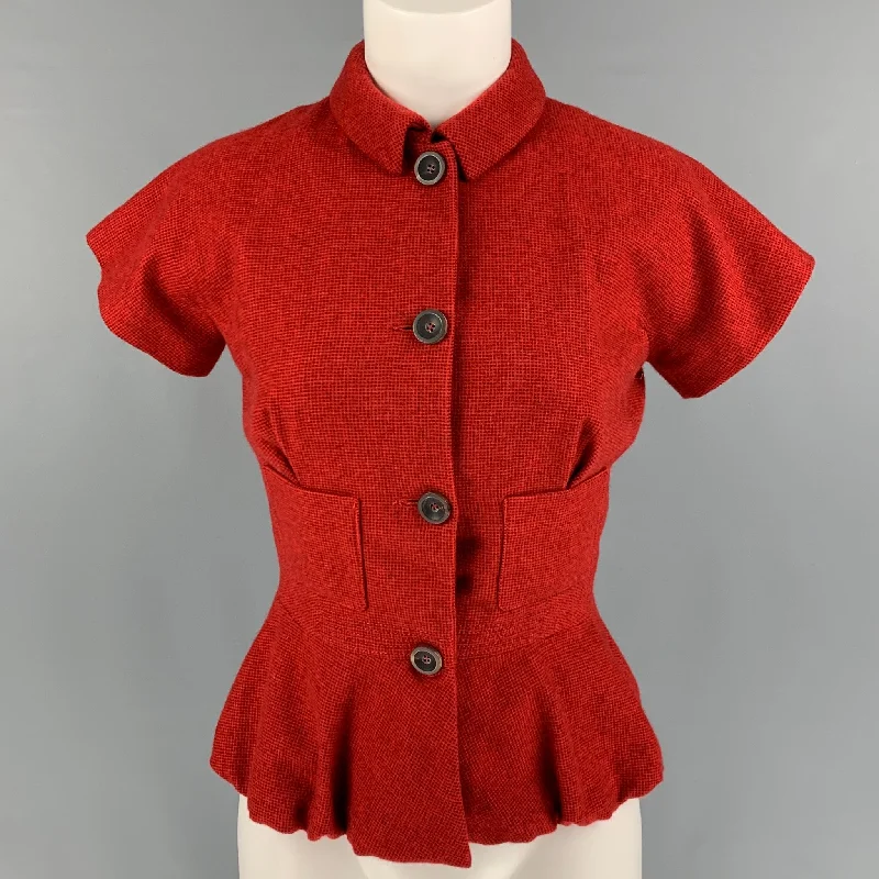 PIAZZA SEMPIONE Size 4 Red Brown Checkered Cashmere Cardigan Crew Neck V-Neck Turtle Neck