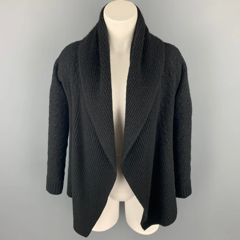 RALPH LAUREN Black Label Size S Black Cable Knit Cashmere Open Front Shawl Collar Cardigan Open Front Closed Front Wrap Front RALPH LAUREN Black Label Size S Black Cable Knit Cashmere Open Front Shawl Collar Cardigan Open Front Closed Front Wrap Front