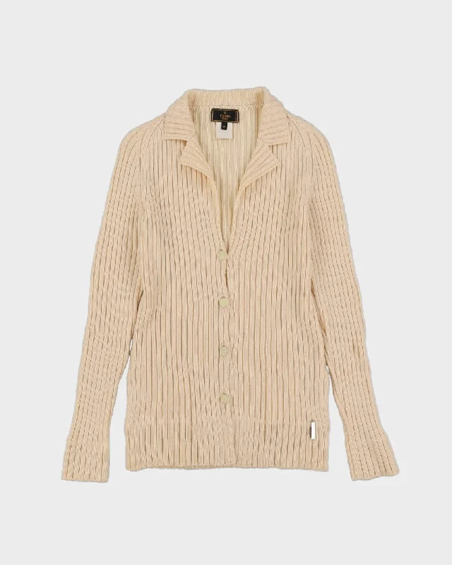 Fendi Cream Cable Knit Cardigan - S Transparent Opaque Sheer