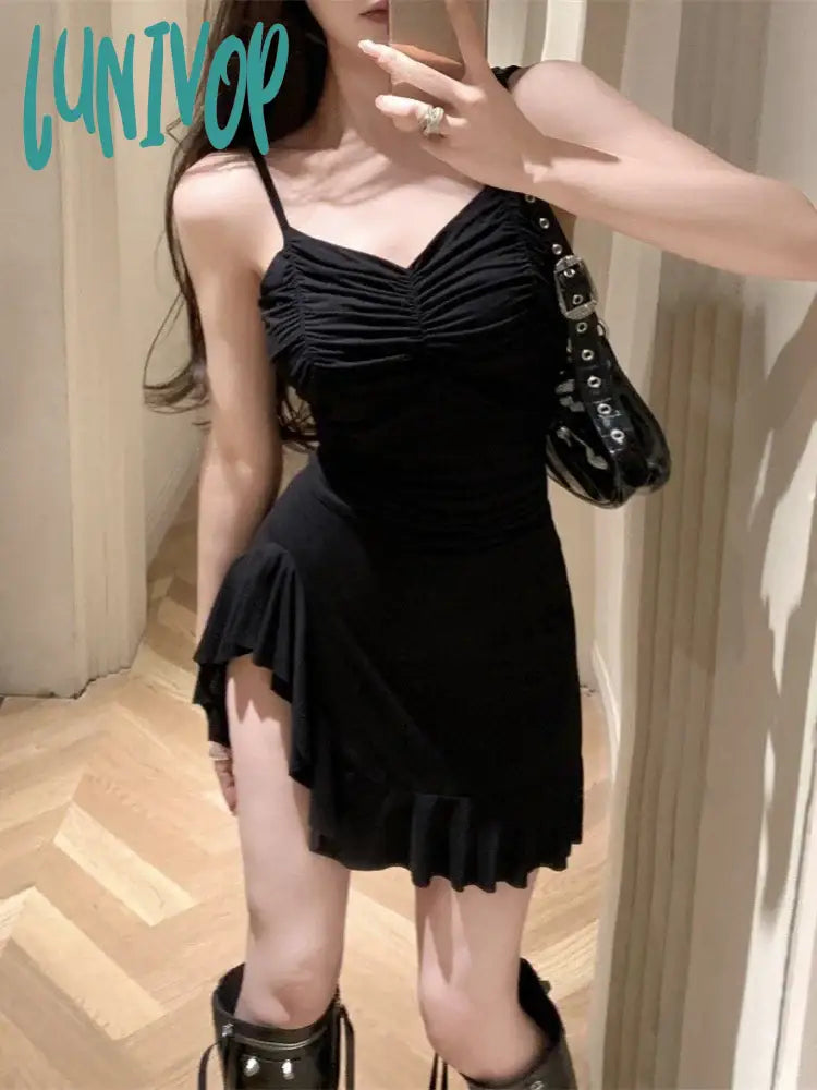 Lunivop Coquette Y2k Black Corset Dress Women Korean Style Ruffle Sleeveless Mini Party Dresses Sexy Irregular Evening Vestidos Tunics Lace romantic Lunivop Coquette Y2k Black Corset Dress Women Korean Style Ruffle Sleeveless Mini Party Dresses Sexy Irregular Evening Vestidos Tunics Lace romantic