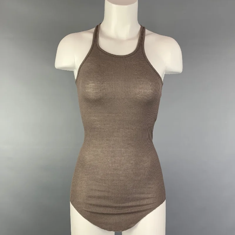 RICK OWENS ANTHEM S/S 11 Size 6 Taupe Viscose / Silk Curved Hem Tank Top cute tank top