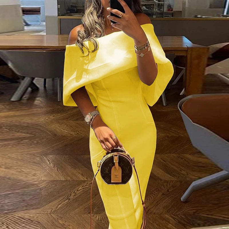 Cinessd Christmas Gift Outfit Women's Casual Solid Color Long Dress Elegant Off Shoulder Cape Design Skinny Party Dress Autumn Fashion Back Bow Dress Vestido Tunics Stylish elegant Cinessd Christmas Gift Outfit Women's Casual Solid Color Long Dress Elegant Off Shoulder Cape Design Skinny Party Dress Autumn Fashion Back Bow Dress Vestido Tunics Stylish elegant