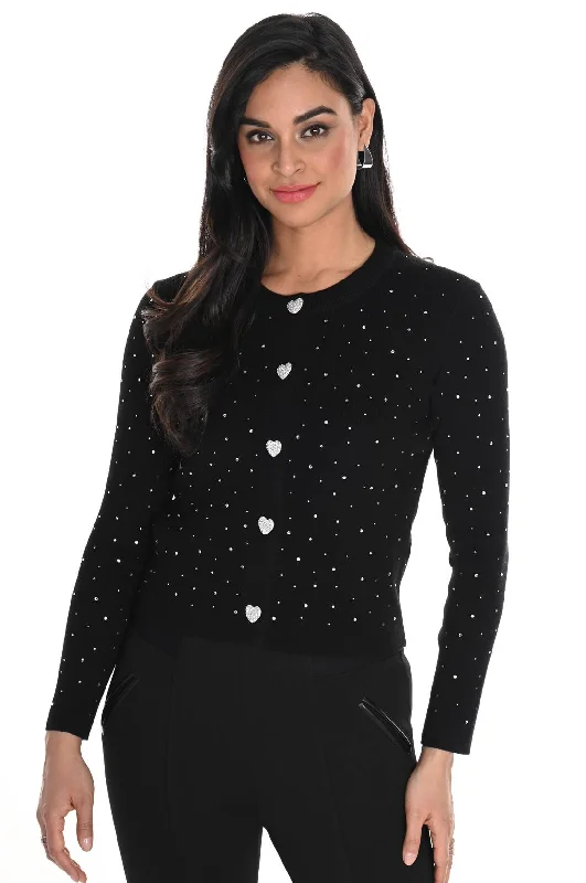 Frank Lyman #244611U black & silver cardigan sweater Notch Collar Peter Pan Collar Cowl Neck