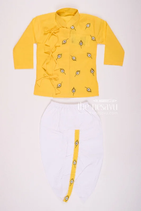 Traditional Yellow Krishna Jayanthi Baby Kurtha with Dothi Pant Set High-Waist Yoga Pants